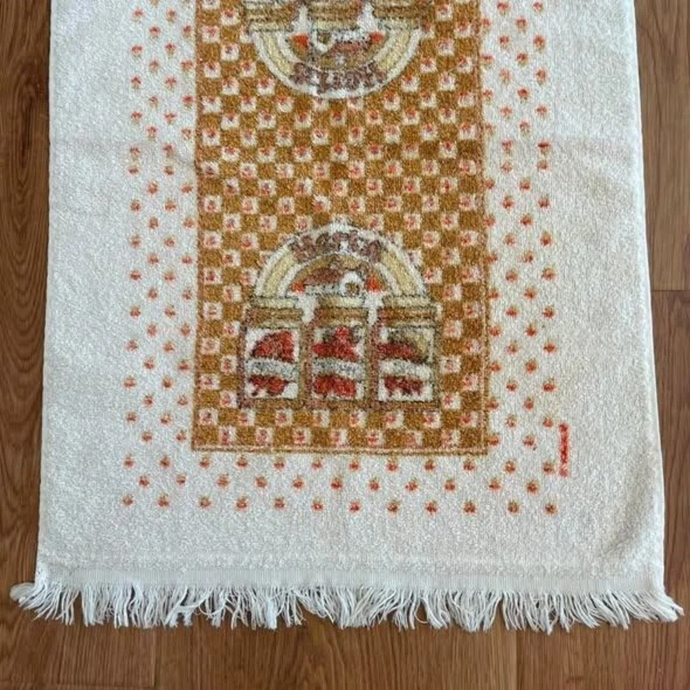Vintage Cannon Kitchen Hand Towel Herbs Orange Brown Fringe